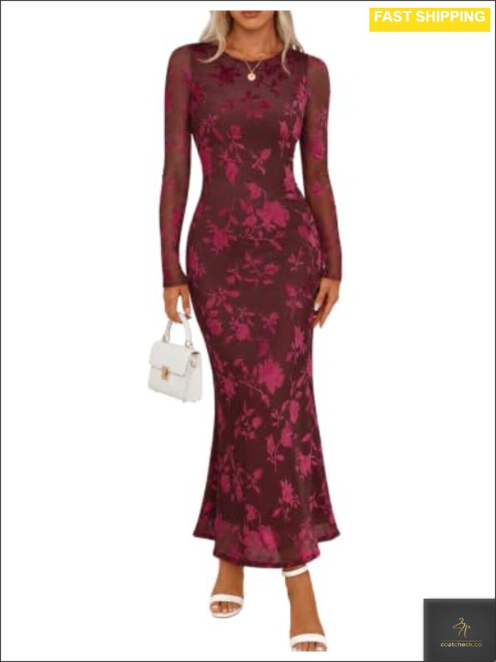 Women's Floral Velvet Maxi Dress Long Sleeve Bodycon Wedding Guest Formal